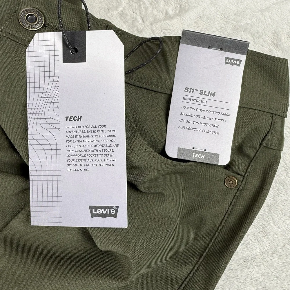 Levi's 511 Slim Tech Stretch Pants Forest Green Men's‎ 29x30 New $69.50 - Picture 5 of 10